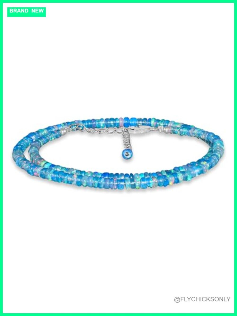 Beaded Choker Necklace 925 Sterling Silver Natural Blue Ethiopian Opal October